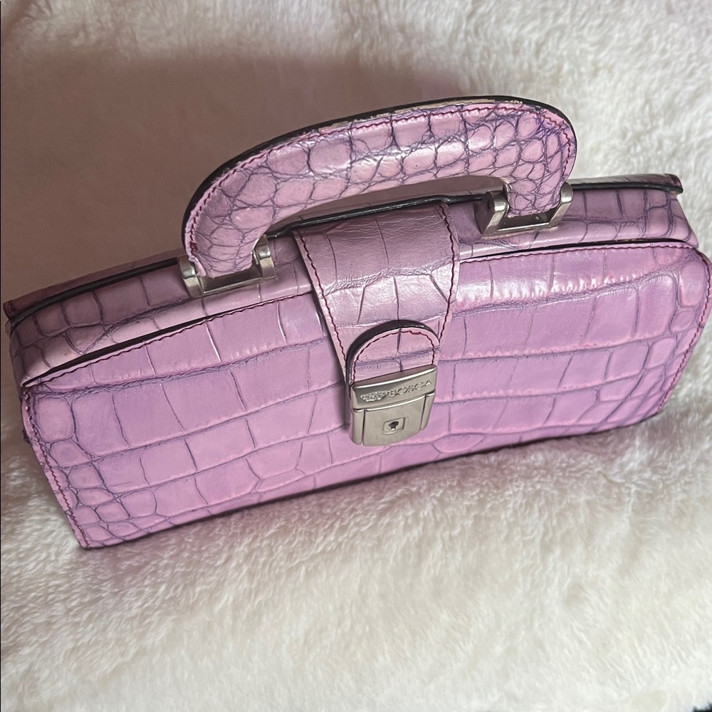 BOSCA Embossed Croc Full Grain Italian Leather Top Handle Bag in Lavender RARE - Picture 13 of 16